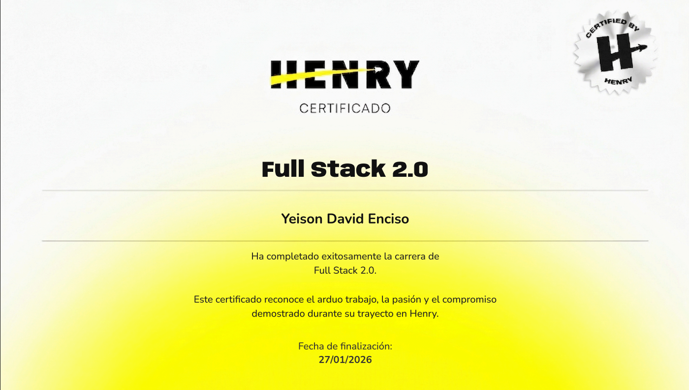Certificado: Desarrollador Full-Stack — Henry